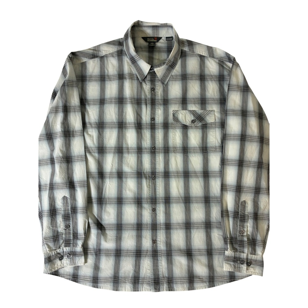 Royal Robbins Mens XXL Grey Plaid Long Sleeve Shirt Contemporary Fit Hiking